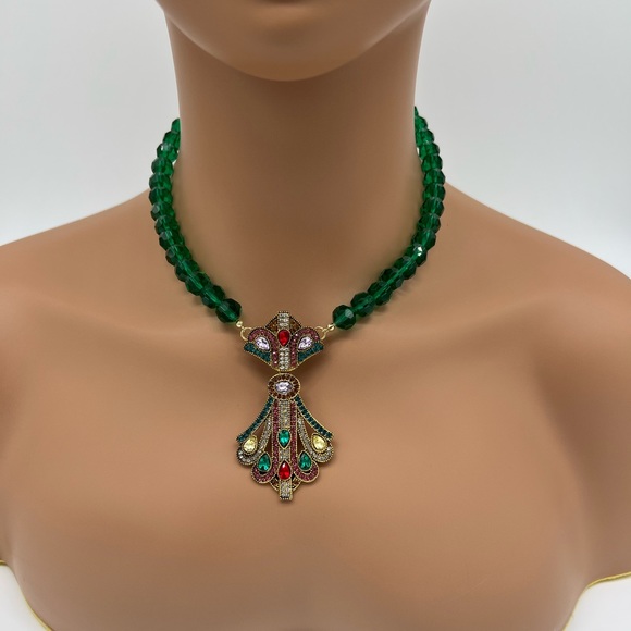 Colorful Jewel Tone Beaded Rhinestone Necklace - Picture 2 of 4